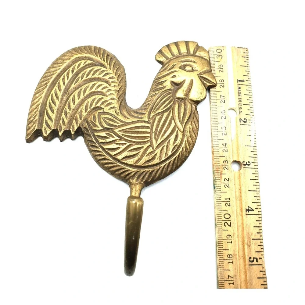 Vintage Brass Chicken & Hook Key Hanger 5
